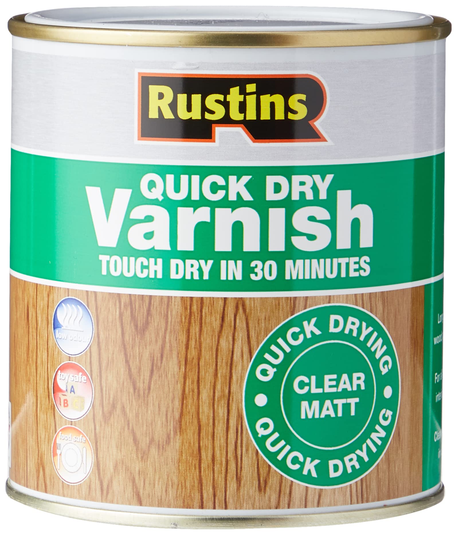 RUSTINS Quick Dry Varnish, Clear Matt, 500 ml -Fast-Drying Water-Based Wood Varnish; Durable Non-Yellowing Finish in Gloss, Satin or Matt for Indoor Use