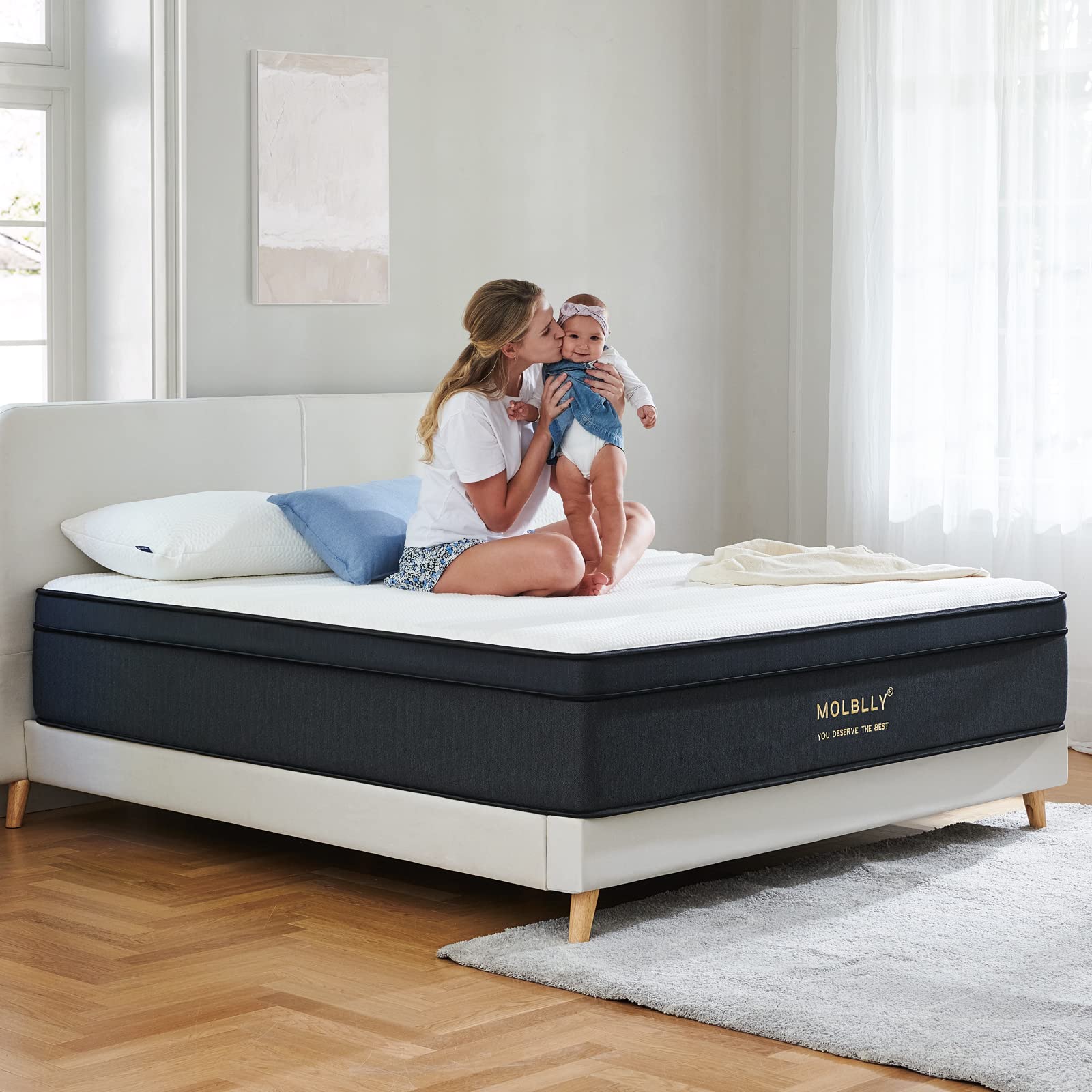 Molblly Mattress, 12 Inch Hybrid Queen Size Foam Mattress in a Box, Individually Wrapped Pocket Coils Innerspring, Pressure-Relieving and Supportive, Non-Fiberglass Mattressess 12 * 60 * 80 Inch