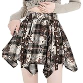 kakarin choyx Fashion Y2K Gothic Women's High Waisted Mini Skirts Vintage Casual Heart Belt Tie-Dye Plaid Irregular Skirt