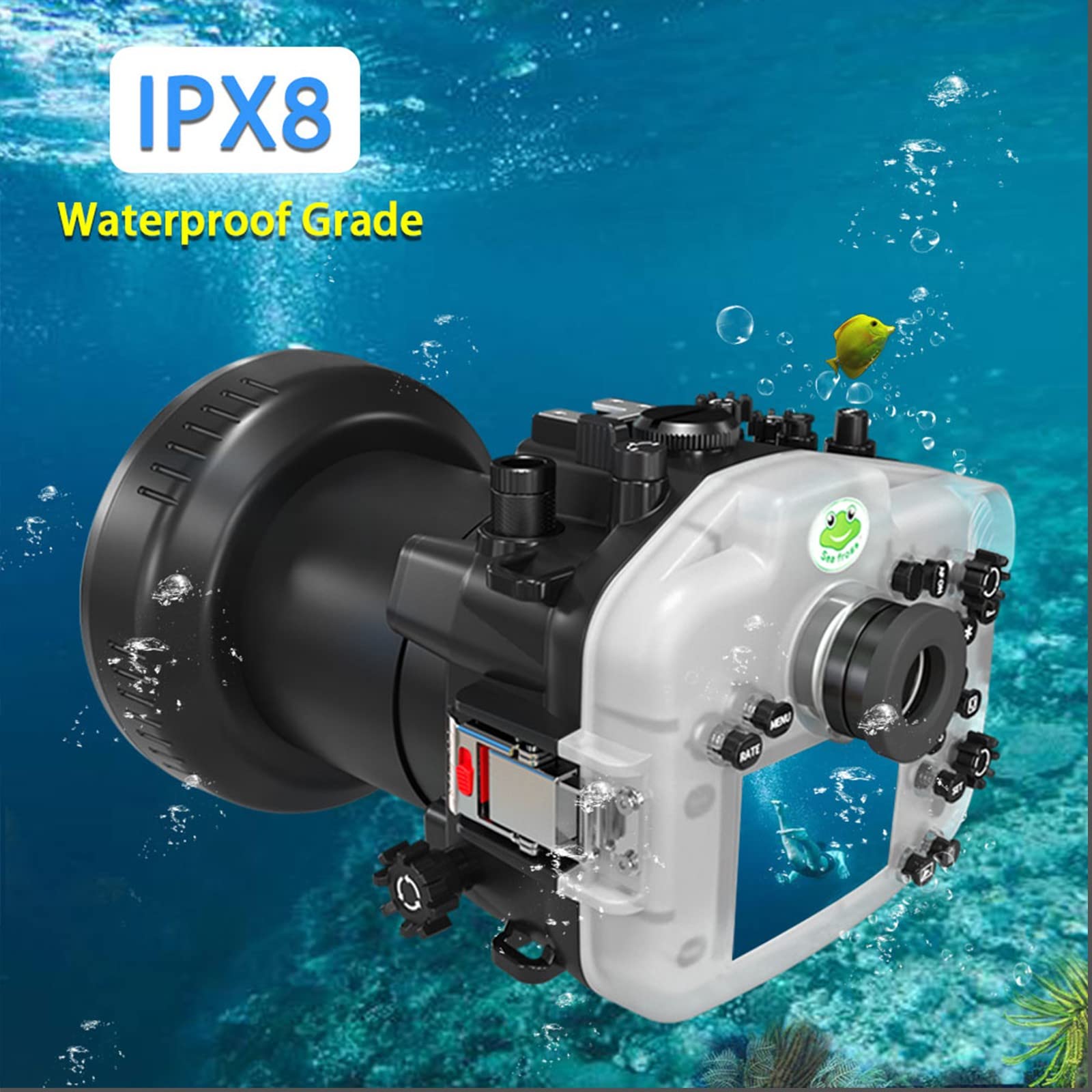 Seafrogs Underwater Housing for Canon EOS R6 Waterproof Case with 100mm Flat Port Compatible with 16-35mm, 24-105mm,100mm and 15-35mm Lens