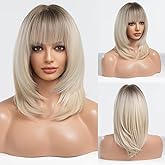 Alanhair Ombre Blonde Wigs for Women,HAIRCUBE Shoulder-Length Layered Wigs with Bangs Heat Resistant Synthetic Wigs for Daily Party Use