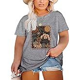 Robisomn Plus Size Tops for Women Vintage Floral Graphic Tee Shirts Crewneck Short Sleeve Cozy Comfy Casual T-Shirt