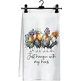Ghoaoivo Funny Floral Chicken Kitchen Dish Towels, Gifts for Chicken Lovers, Farmhouse Flower Rooster Hen Hand Tea Towels for Kitchen Bathroom Decor, 16x24 Inch