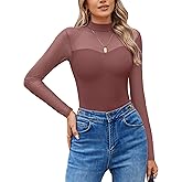 Avidlove Women Bodysuit Long Sleeve Mesh Bodysuit Double Lined Leotards Mock Neck Going Out Top