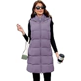 MODERN BUBBLE Long Puffer Vest for Women with Removable Hood Thickened Fleece-Lined Warm Packable Extended Long Winter Vest