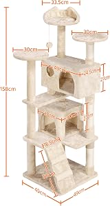 Yaheetech Cat Tree 158cm Tower with Scratching Post 2 Houses Beige view 3