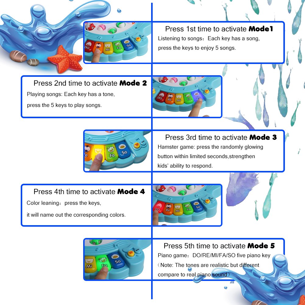 TONZE Fishing Game Musical Toys Piano Toy with 2 Fishing Board and 4 Fishing Rods for Kids 3 4 5 Years Old