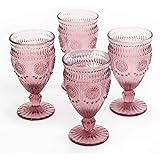 The Pioneer Woman Adeline Embossed 12-Ounce Footed Glass Goblets, Set of 4 (Plum) by The Pioneer Woman