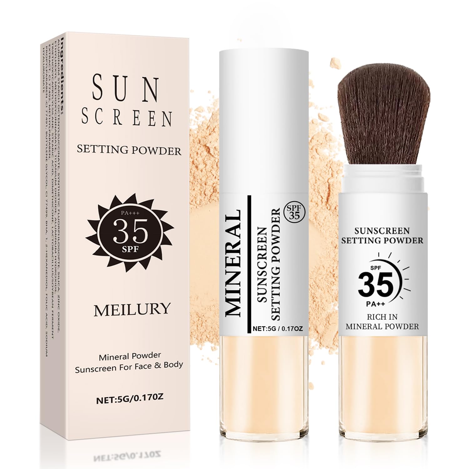 Photo 1 of Mineral Sunscreen Setting Powder, SPF 35 Translucent Loose Powder for Face & Scalp, Mineral Brush Powder, Oil Control Natural Matte Finish, Lasting Lightweight Breathable (#05 Medium)