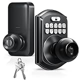 TEEHO TE003 Keypad Door Knob Lock, Keyless Entry Door Handle, Matte Black | One Time Code, Auto &amp; One-Touch Lock, Anti-Peeping Code Security, Easy Installation for Front Door Bedroom, IP54 Waterproof