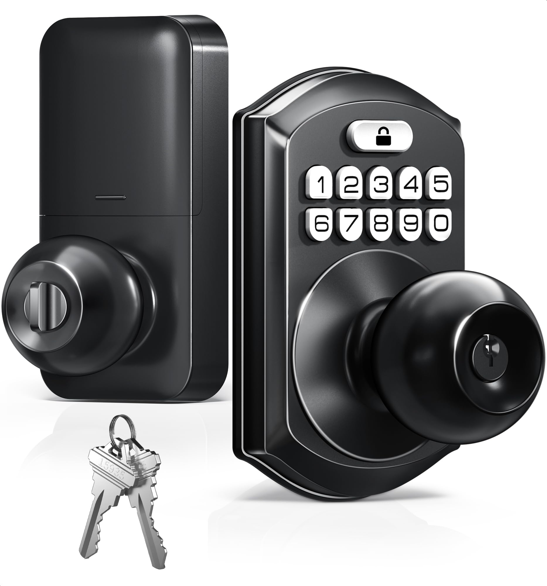 Photo 1 of TEEHO Keyless Entry Keypad Door Lock with Handle, Electronic Digital Smart Locks for Front Door, Easy to Install Keypad Deadbolt with Code for Bedroom, Anti-Peeping Password