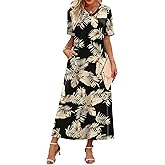WIHOLL Women's Maxi Dresses V Neck Vacation Beach Sundresses Floral Travel Summer Dress
