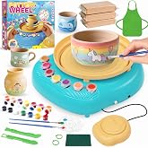 Pottery Wheel for Kids, Complete Kit with Air-Dry Clay, Ages 8-12 | Beginner pottery kit with air-dry clay, 12 paints, clay tools and apron - no kiln needed, screen-free craft gift ages 8-12