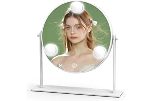 ROLOVE 10"x10" Lighted Makeup Mirror, Hollywood Vanity Mirror with 3 Dimmable LED Bulbs, Dimmable Touch Screen, Light up Mirror, Portable Travel Mirror, 360° Rotation, White
