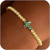 Turandoss Cross Birthstone Beaded Bracelets for Women – 14K Gold Plated Cross Charm 12 Months Created Birthstone Beaded Bracelet Elastic Jewelry for Women Girlfriend