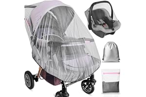 Emquito 4 PCS Mosquito Net for Stroller with Storage Bag, Laundry Bag, Bug Net for Stroller, Breathable Baby Stroller Mosquito Nets for Strollers, Car Seat, Cradle, Playard, Travel Mini Crib