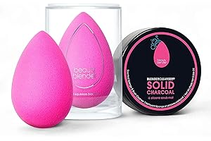 BEAUTYBLENDER Original Pink Beauty Blender Makeup Sponge & Blendercleanser Solid Charcoal Sponge & Brush Cleanser + Silicone Scrub Mat Charcoal