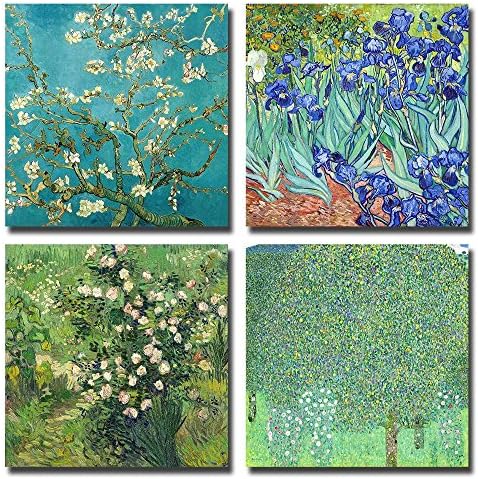 30 cm x30 cm x 4Pcs/Sets iDONO Modern Wall Art Home Decor Giclee Prints Artwork Almond Blossom and Irises by Vincent Van Gogh Oil Paintings