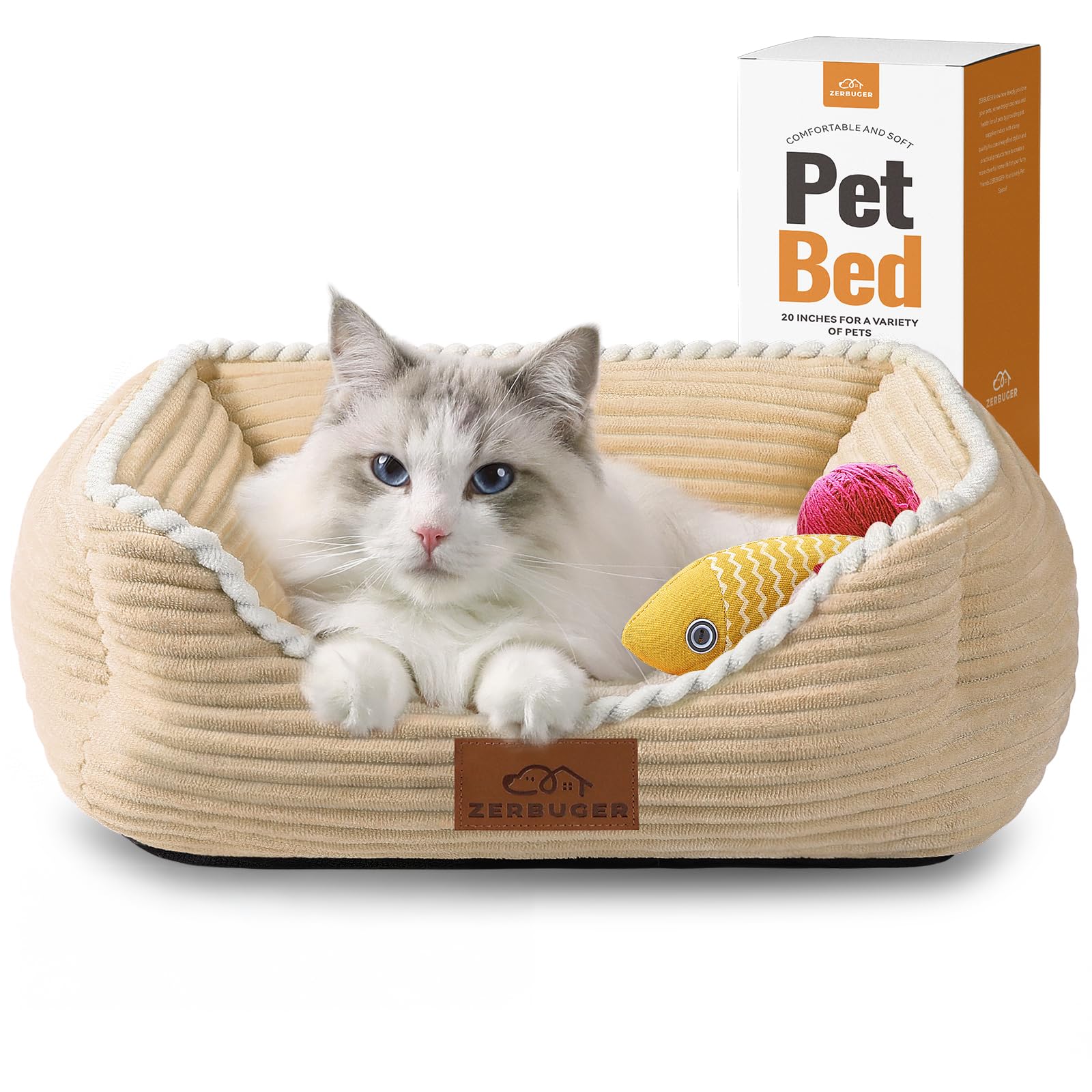 Photo 1 of Zerbuger Rectangle Cat Dog Bed for Large Medium Small Pets Indoor Outdoor Machine Washable Sleeping Sofa Non-Slip Bottom Soft Puppy Bed Durable Orthopedic Calming Pet Cuddler (Small, Coffee)