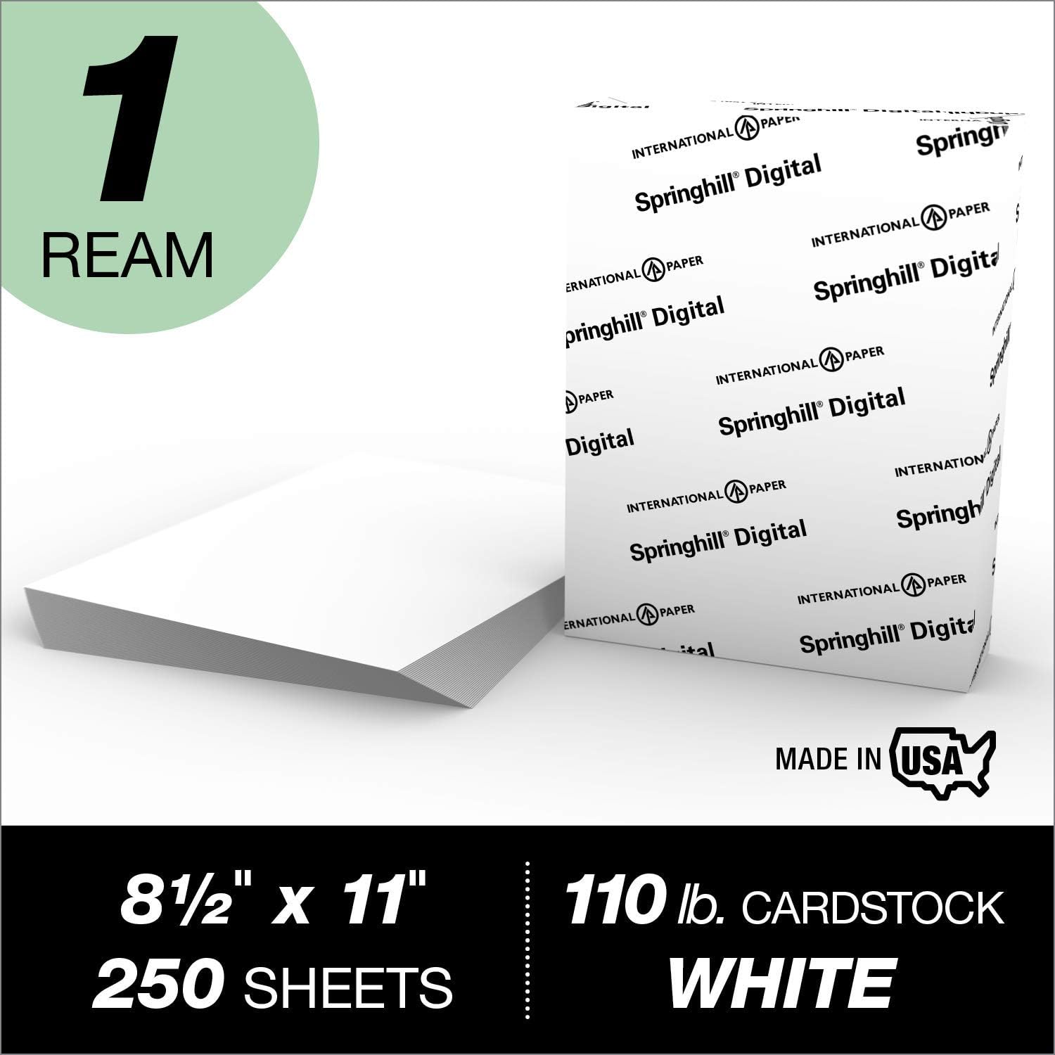 Springhill White Cardstock Paper, 110lb Index, 199gsm, 8.5 x 11 card stock, 1 Ream / 250 Sheets - Heavy Cardstock with Smooth Finish (015300R)