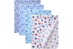 Gina Era Unisex Baby Cotton Flannel Receiving Blankets, Baby Blankets 4 Pcs, Baby Swaddle Blankets, Baby Flannel Blanket 30x30 Inches for Boy Girl (Style-4)