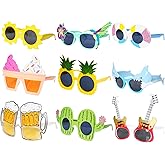 Sucrain 9 Pairs Luau Themed Sunglasses Funny Hawaiian Sunglasses Summer Favors Photo Booth Props for Beach Holiday Birthday Celebration Supplies Decoration