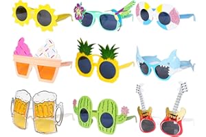 Sucrain 9 Pairs Luau Themed Sunglasses Funny Hawaiian Sunglasses Summer Favors Photo Booth Props for Beach Holiday Birthday