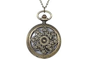 Avaner Antique Bronze Retro Hollow Rose Flowers Openwork Quartz Pocket Watch for Women