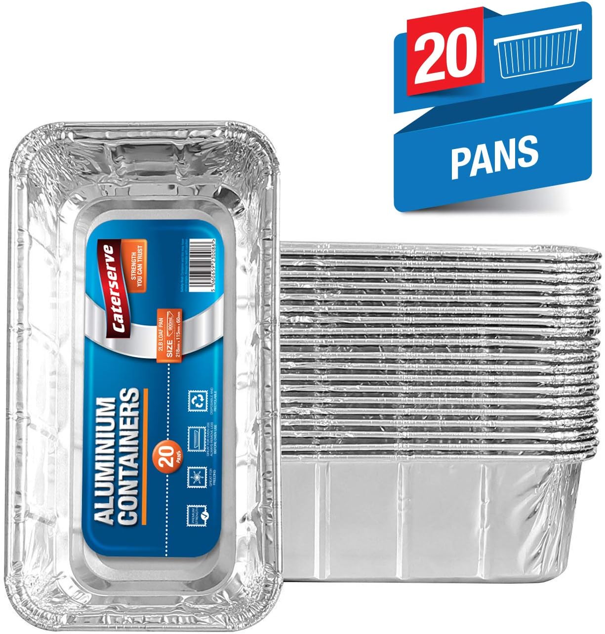 Caterserve Disposable Aluminum Foil Loaf Pans Premium Heavy Duty Bread Pans Favorite Bread tin Size for Homemade Cakes and breads 2 lbs -900 Grams (20 Pack)