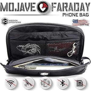 Mission Darkness Mojave Faraday Phone Bag — Multi-Functional Travel Case with Accessory Pockets and Built-in Faraday Sleeve / Signal-Blocking, Anti-Tracking, Anti-Hacking, EMF Reduction