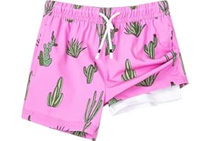 SURF CUZ Boys Swim Trunks with Boxer Brief Liner Toddler Boy Stretch Swimsuit Shorts Quick Dry Swimming Trunks Bathing Suit