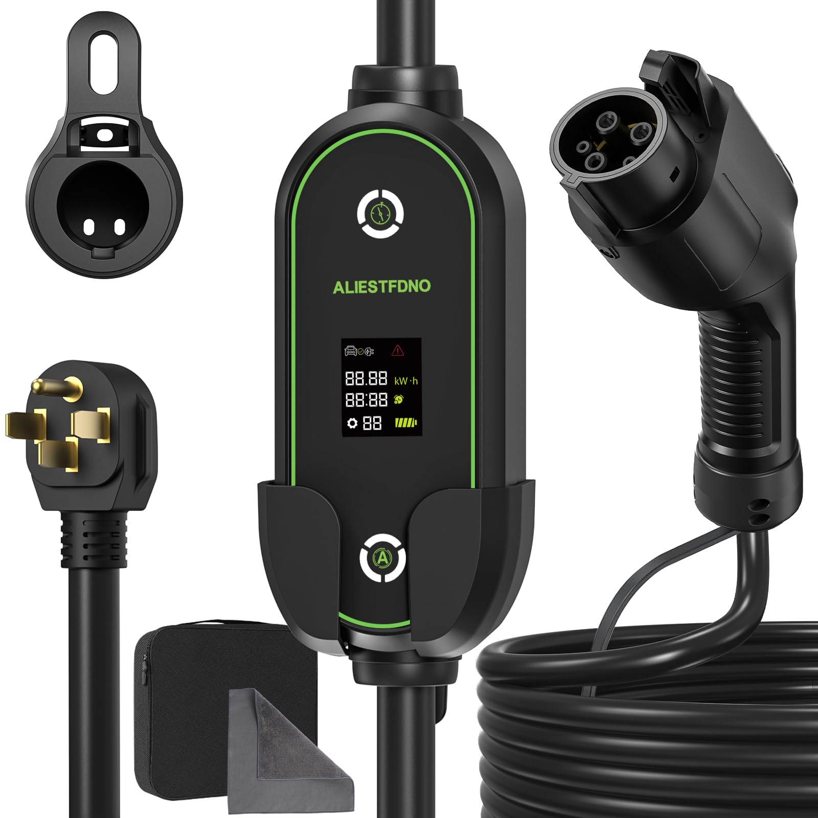 Photo 1 of ALIESTFDNO Portable Level 2 EV Charger, 40A, 220-240V, with 25ft Charge Cable and NEMA 14-50 Plug, Adjustable Current/Delay Charging for Electric Car Charger