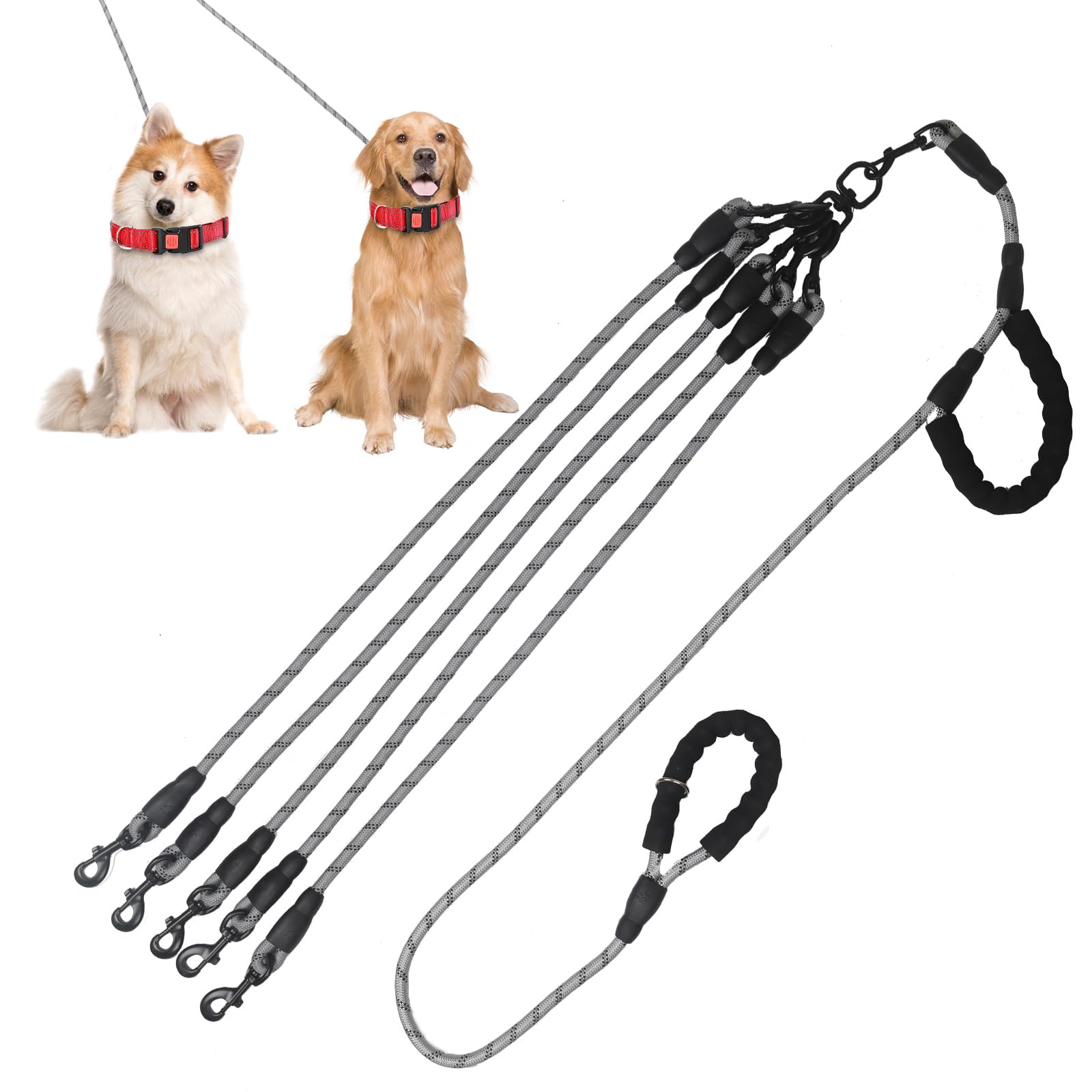 Photo 1 of Exceptional 360 Anti-Tangle & No Pull 5-Way Dog Leash - 5 Handle & Reflective for Safety & Convenience (Small & Medium Dogs)(Grey, 5 Way)