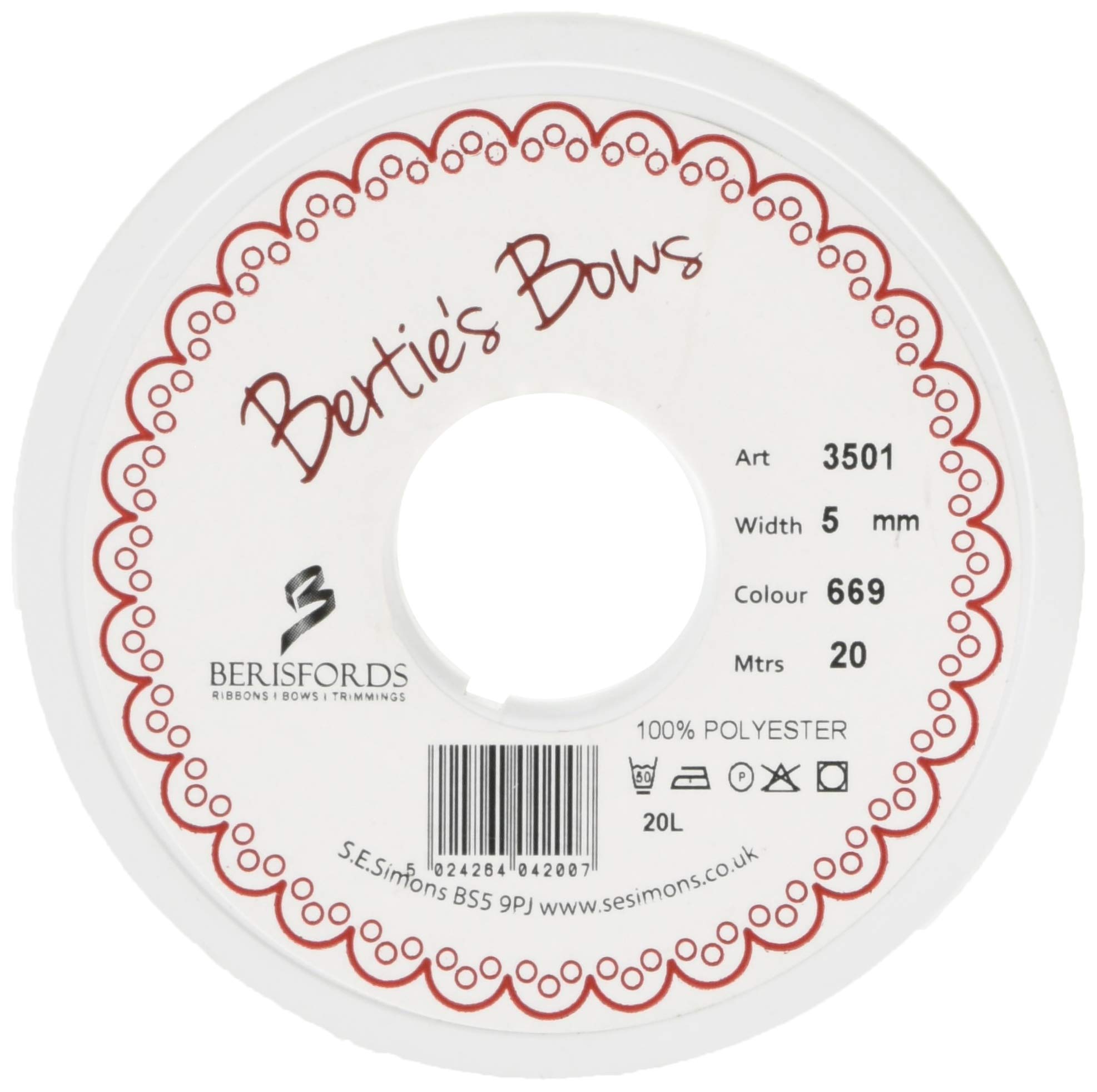 Berisfords Double FACE Poly Satin Ribbon, Smoked Grey, 5 mm