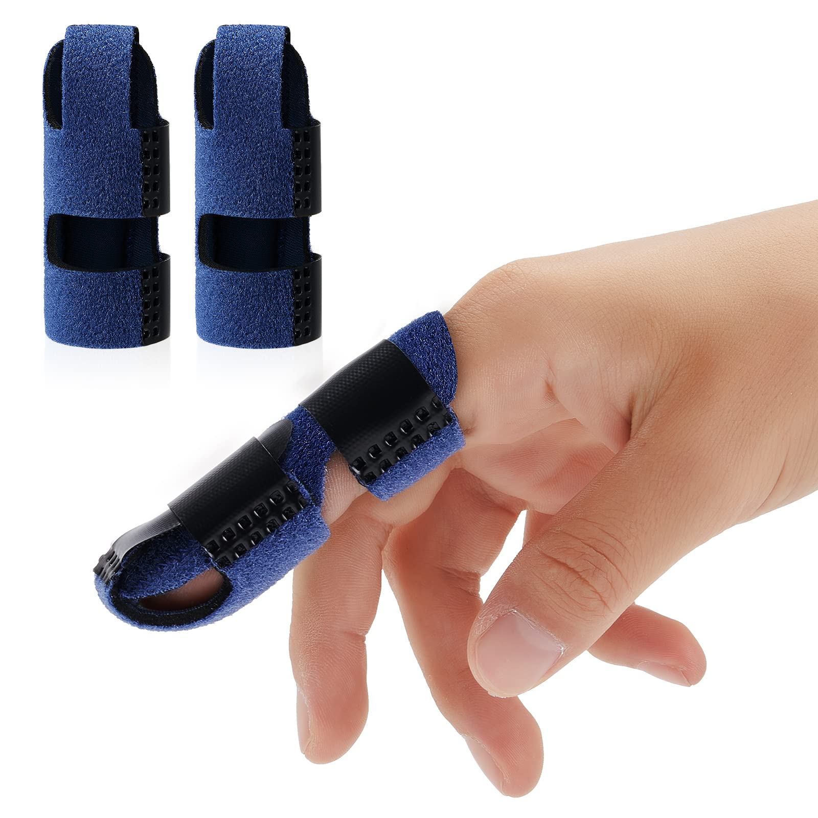 Echify Upgraded Finger Splints - 2Pcs Full Coverage Finger Protector Mallet Finger Support Brace Trigger Finger Splint Finger Straightener for Arthritis & Broken Knuckle Immobilization