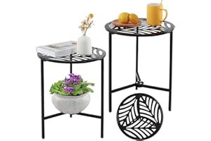 Party Zealot Set of 2 Small Round Metal Side Tables, 13-Inch Black Outdoor End Tables for Patio, Balcony, Porch or Garden – Weather-Resistant Corner Coffee Table for Small Spaces & Indoor Plant Stand