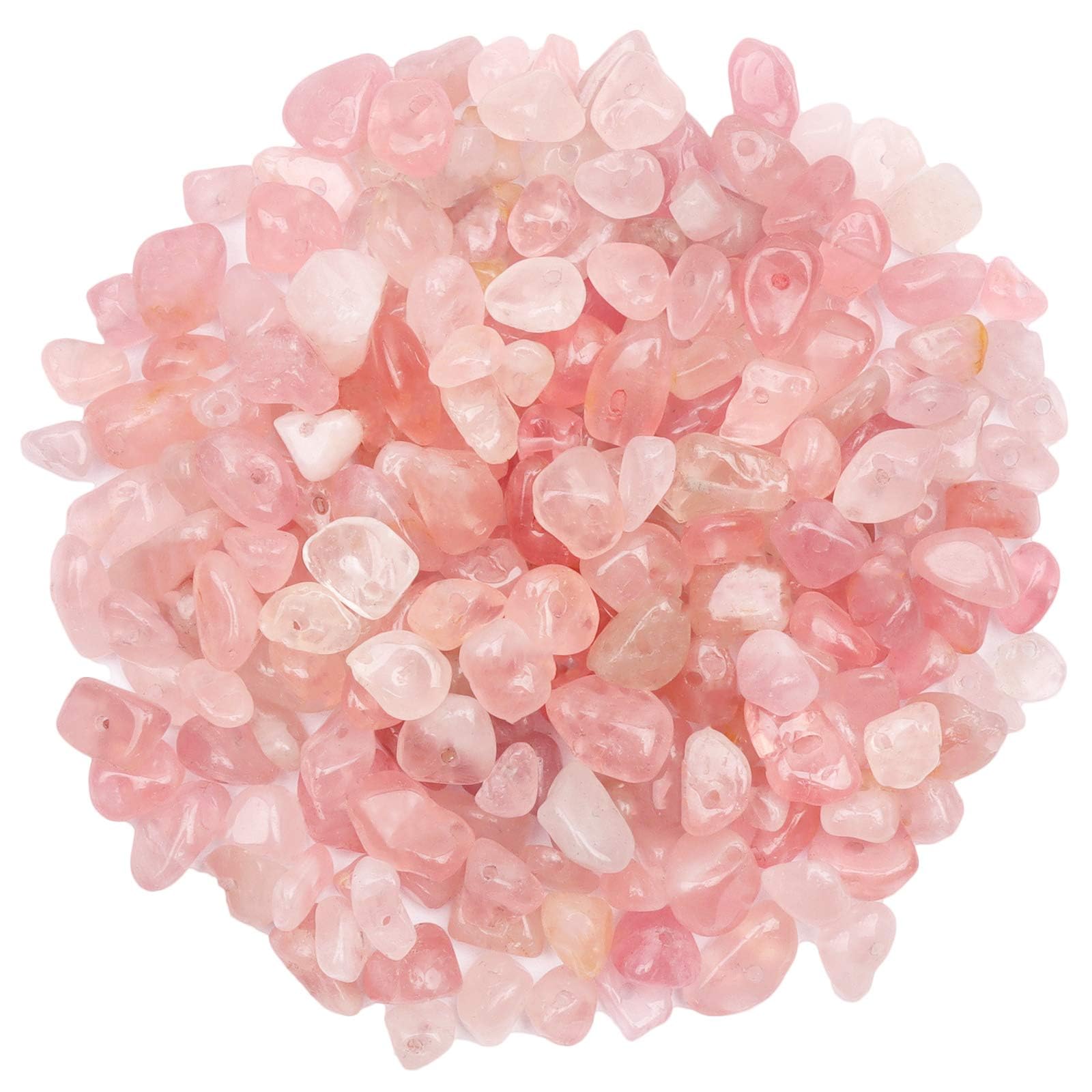 500Pcs Rose Quartz Crystal Chips Beads Bulk, 5-8mm Irregular Drilled Tumbled Gemstone Chips, Natural Crystal Beads for Jewellery Making, Bracelet Craft Supplies