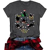 Christmas Shirts Womens Merry Christmas Tshirt Xmas Cat Short Sleeve Cute Cat Lover Dog Lover Gifts Xmas Tree Tee Tops