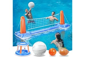 BELLOCHIDDO Pool Toys - Swimming Pool Basketball & Volleyball Sets Incl Inflatable Pool Volleyball Net, Floating Basketball Hoop and Water Football, Kids Summer Toys, Pool Games for Adults and Family