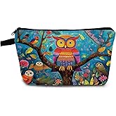 YULUENZE Colorful Owl Makeup Bag Cute Small Organizer Bag with Zipper Colorful Owl Cosmetic Bag Aesthetic Birthday Present for Women Sisters Friends -2