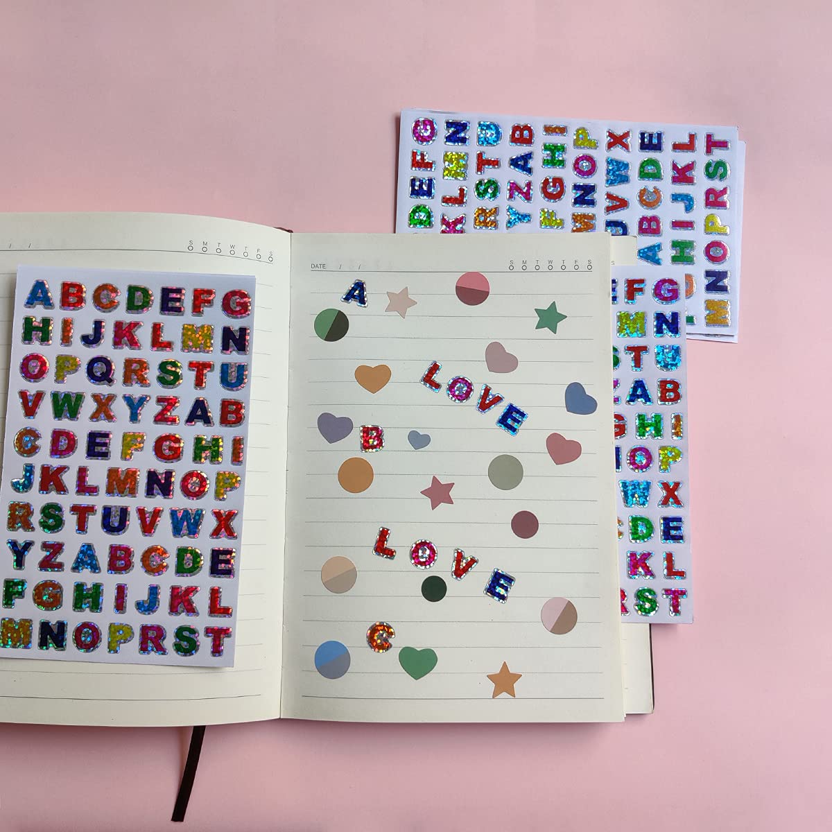 1400 Pieces Colorful Alphabet Stickers Glitter Letter Stickers（20 Sheets） Self-Adhesive Shiny Stickers Used for Greeting Cards, Home Decoration, Children's Art and Craft Supplies