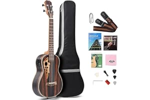 MUSOO Tenor Ukulele Electric 26 Inch All Blackwood Acoustic Ukelele With Truss Rod With EQ with Gig Bag,Strap,Nylon String,Electric Tuner,Pick,shaker