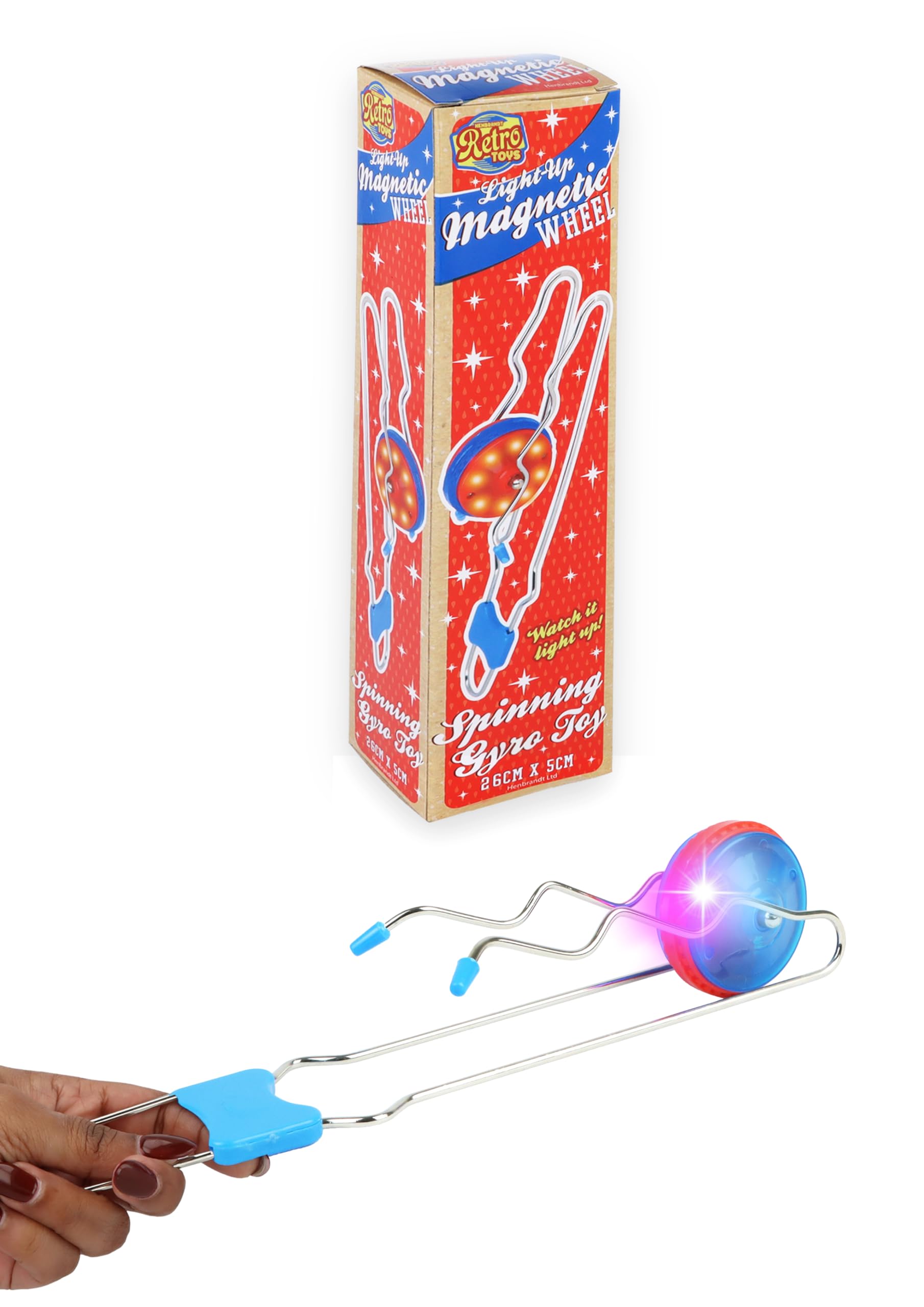 Henbrandt 1 x Children’s Light Up Magnetic Wheel Spinning Gyro Toy Retro Twirler Rail Twister Kinetic Energy Sensory Spinning Wheel with LED Lights Educational Toys for Boys and Girls