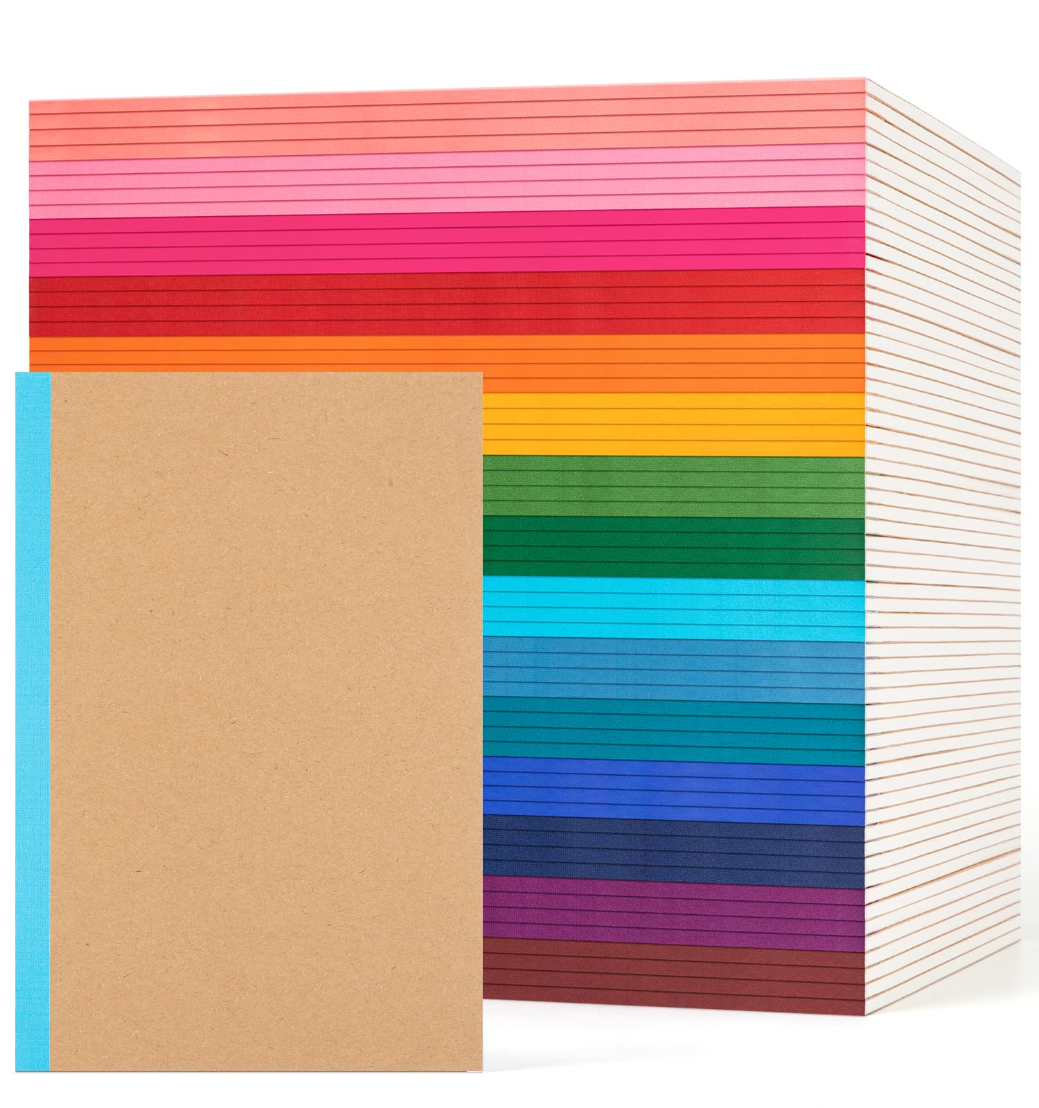 Photo 1 of 60 Pack Composition Notebook Journals Bulk, A5 Lined College Ruled Notebook, Kraft Cover with Rainbow Spines, 8.3”x 5.5”, 15 Colors 60 Pages for School Office Travel