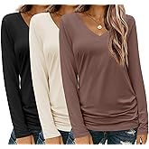 Zeagoo 3 Pack Womens T Shirts V Neck Long Sleeve Shirt Casual Tops Soft Solid Basic Tee Fall Outfits S-XXL