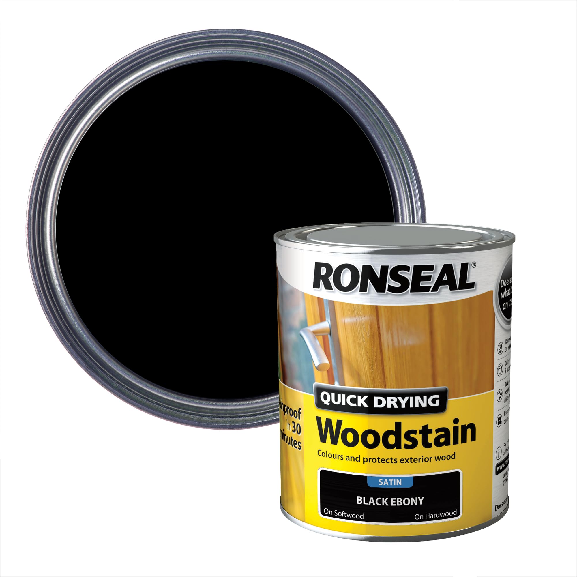 Ronseal QDWSE750 750 ml Satin Finish Quick Dry Woodstain - Ebony