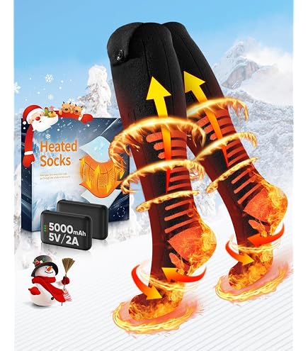 Chaussettes Chauffantes QZLGD 2025 – Surface De Chauffe +30%, Contrôle Par APP, Batterie 6000mAh, 4 Niveaux De Chaleur, Pour Ski, Camping, Rando Et Moto
