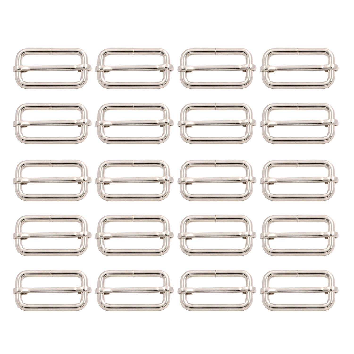 BIKICOCO Metal Slide Adjuster Buckle Tri-Glides with Movable Center Bar, for Straps, 1-1/4 x 5/8 Inch, Silver, Pack of 20