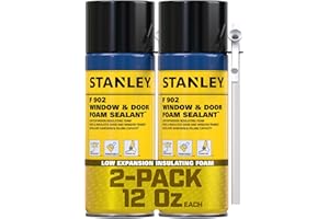 Stanley F902 Window & Door Foam Sealant (2x12 Oz.) – Low Expansion Polyurethane Insulating Spray Foam | Gaps and Cracks Filler for Window & Door Frames, Waterproof Sealant with Straw | 12 Oz. 2 Pack