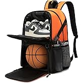 TYRONAL Basketball Bag Backpack with Ball Holder and Shoes Compartment,Best for Basketball, Soccer, Volleyball, Gym. (ORANGE)